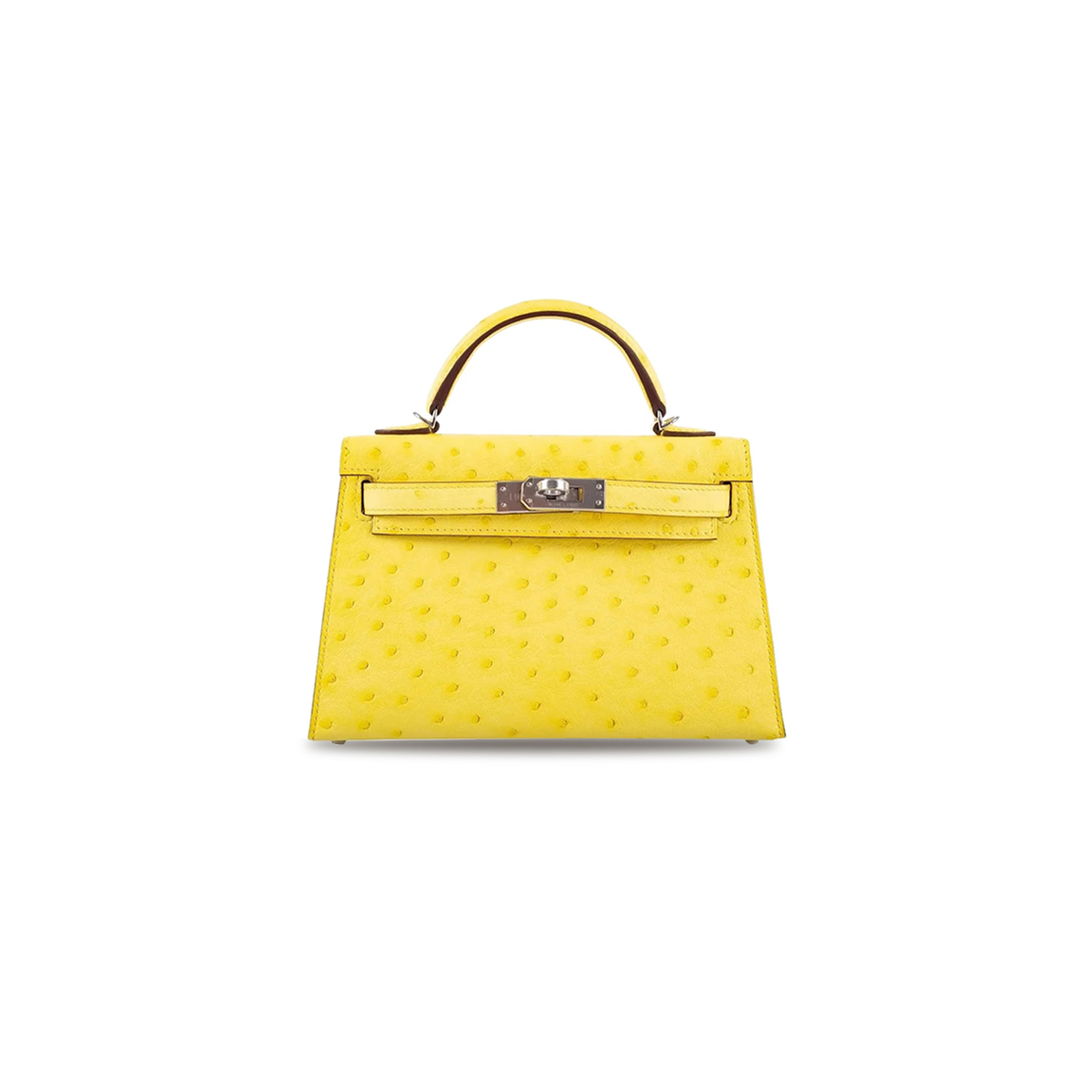 H**mes master mini kelly ii sellier jaune citron ostrich palladium hardware (19*12*5.5cm)